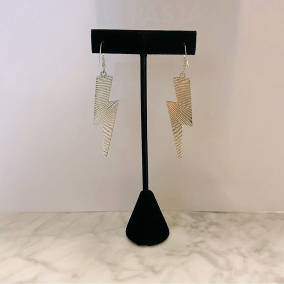 Lightning Bolt Blue Dangle Hook Earrings - Picture 3 of 4